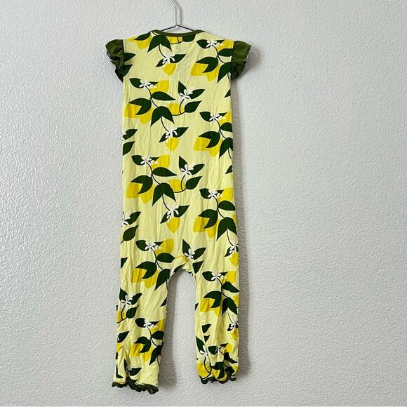 Kickee Pants Print Ruffle Tank Romper in Lime Blossom Lemon Tree yellow green - Picture 2 of 4